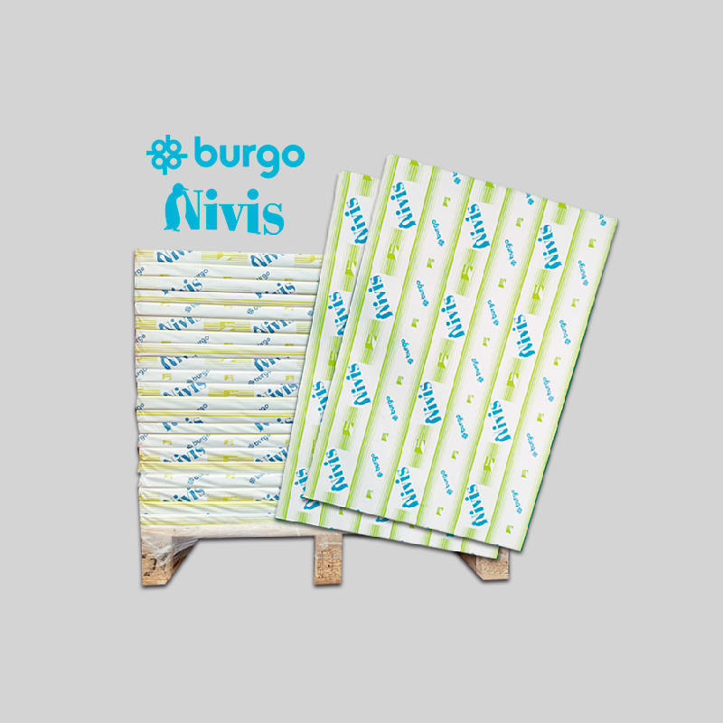 Papel Couché europeo Burgo Nivis Satín en tarima